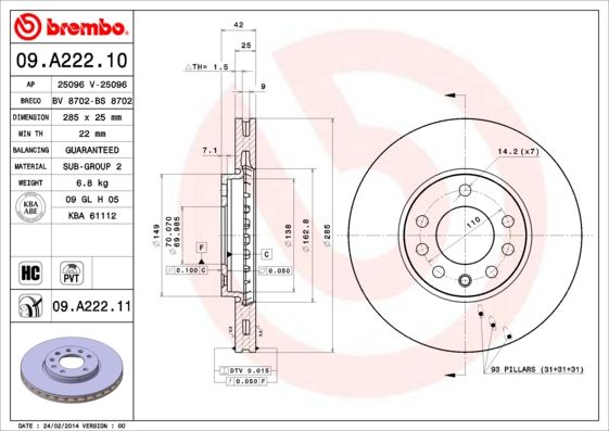 BREMBO 09.A222.10 Brake Disc