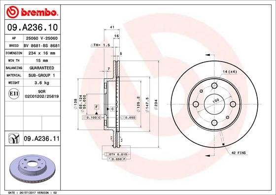 BREMBO 09.A236.11 Brake Disc