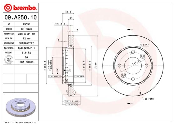 BREMBO 09.A250.10 Brake Disc