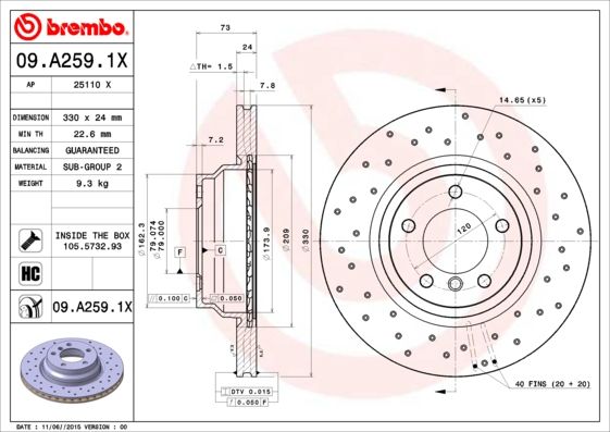 BREMBO 09.A259.1X Brake Disc
