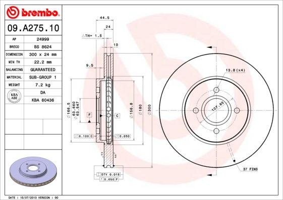 BREMBO 09.A275.10 Brake Disc