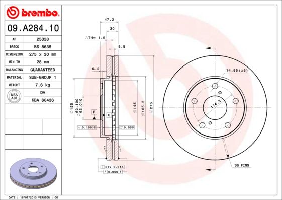 BREMBO 09.A284.10 Brake Disc