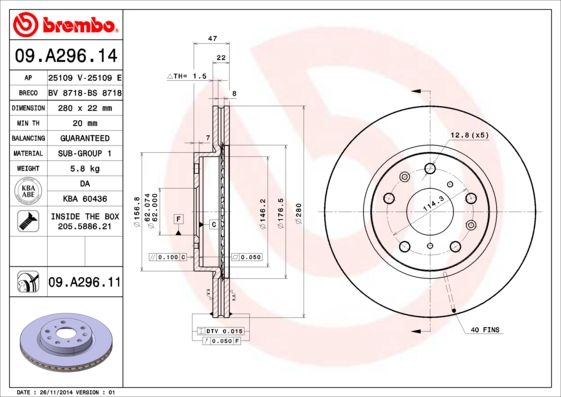 BREMBO 09.A296.11 Brake Disc