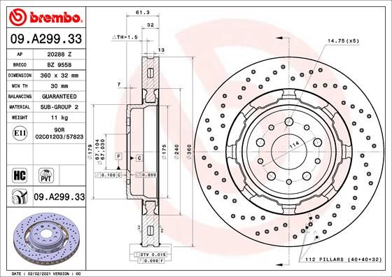 BREMBO 09.A299.33 Brake Disc