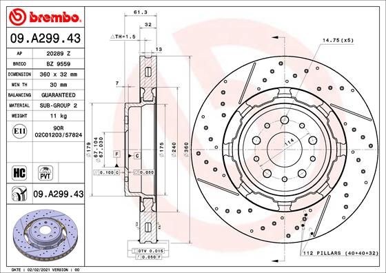 BREMBO 09.A299.43 Brake Disc