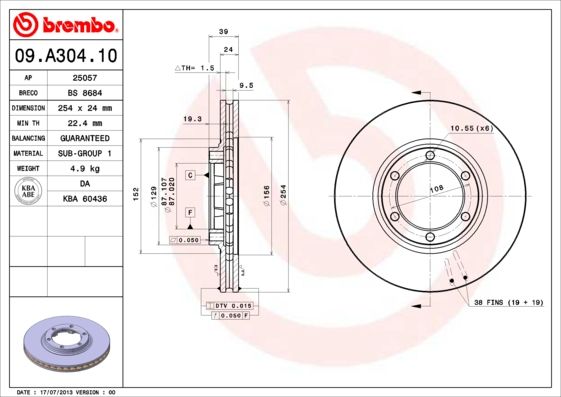 BREMBO 09.A304.10 Brake Disc