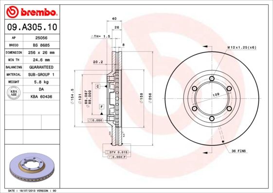 BREMBO 09.A305.10 Brake Disc