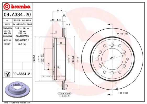 BREMBO 09.A334.20 Brake Disc