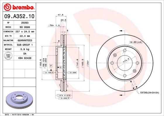BREMBO 09.A352.10 Brake Disc