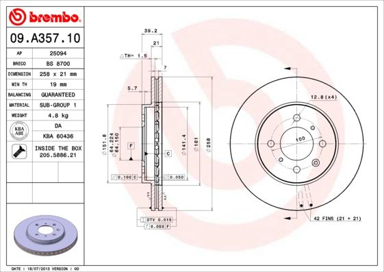 BREMBO 09.A357.10 Brake Disc