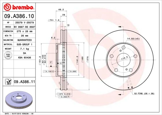 BREMBO 09.A386.10 Brake Disc