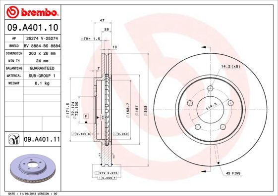 BREMBO 09.A401.10 Brake Disc