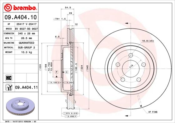 BREMBO 09.A404.10 Brake Disc