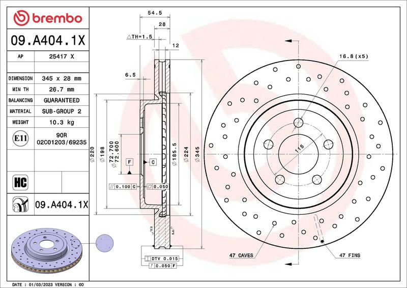 BREMBO 09.A404.1X Brake Disc