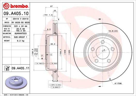 BREMBO 09.A405.11 Brake Disc