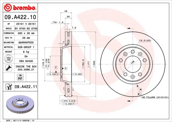 BREMBO 09.A422.10 Brake Disc
