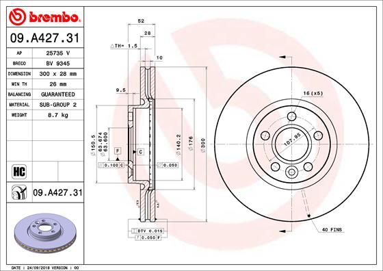 BREMBO 09.A427.31 Brake Disc