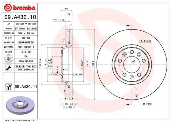 BREMBO 09.A430.11 Brake Disc