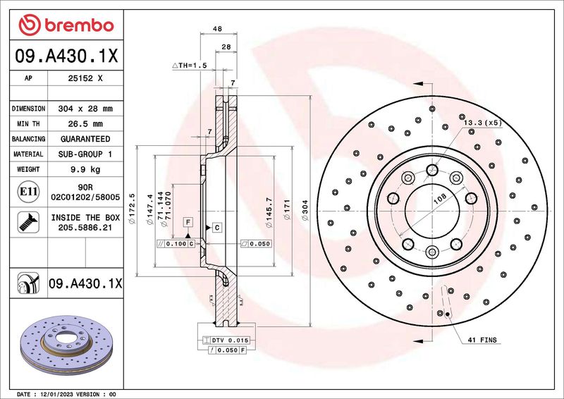 BREMBO 09.A430.1X Brake Disc