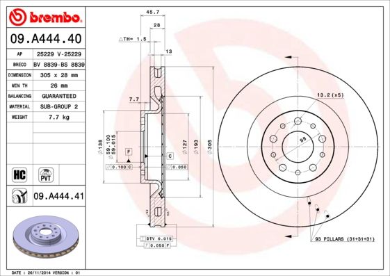 BREMBO 09.A444.40 Brake Disc