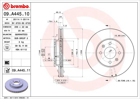 BREMBO 09.A445.11 Brake Disc
