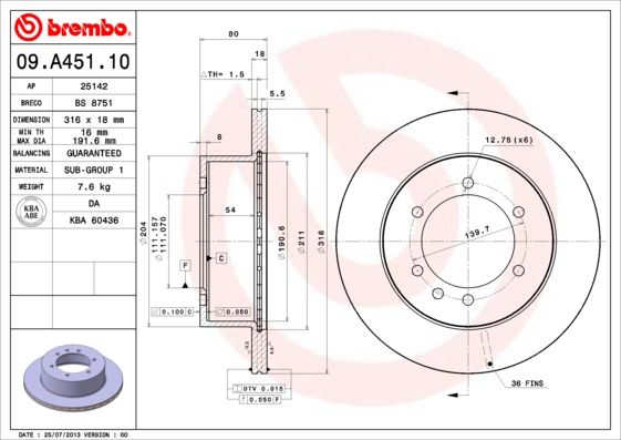 BREMBO 09.A451.10 Brake Disc