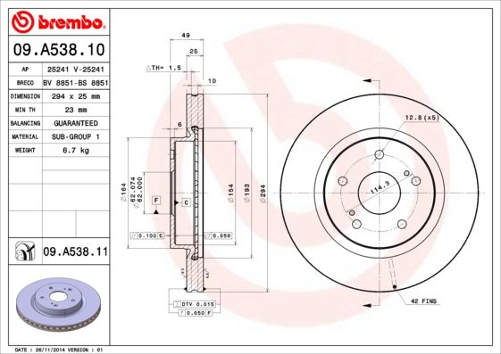 BREMBO 09.A538.11 Brake Disc