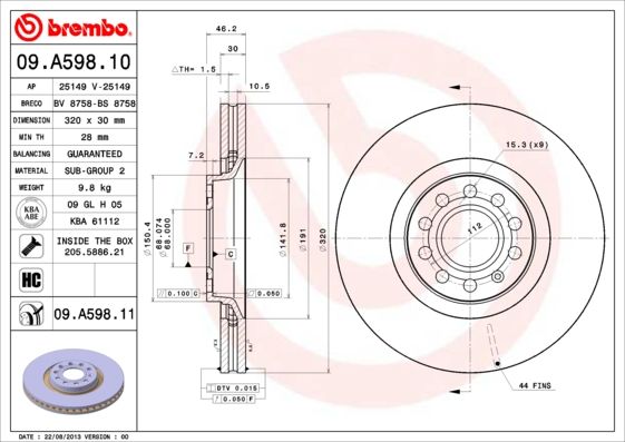 BREMBO 09.A598.11 Brake Disc