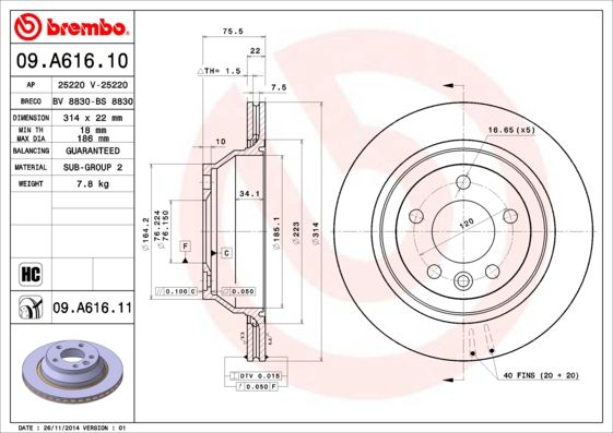 BREMBO 09.A616.10 Brake Disc