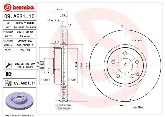 BREMBO 09.A621.10 Brake Disc