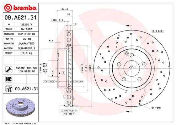 BREMBO 09.A621.31 Brake Disc