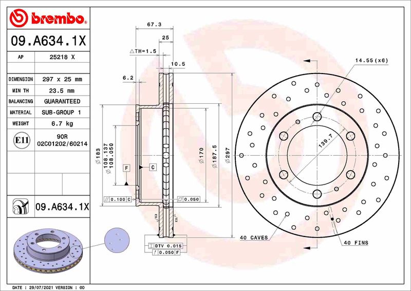 BREMBO 09.A634.1X Brake Disc