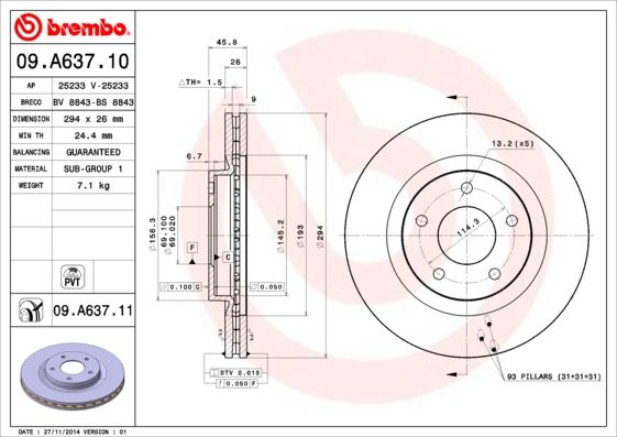 BREMBO 09.A637.10 Brake Disc