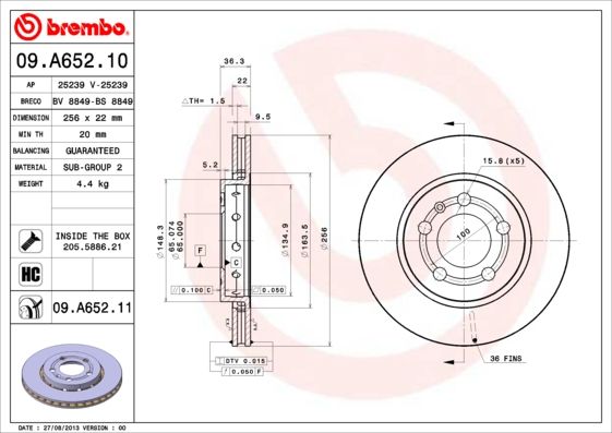 BREMBO 09.A652.10 Brake Disc