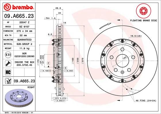 BREMBO 09.A665.23 Brake Disc