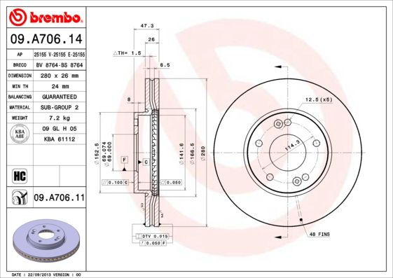 BREMBO 09.A706.14 Brake Disc