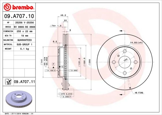 BREMBO 09.A707.10 Brake Disc
