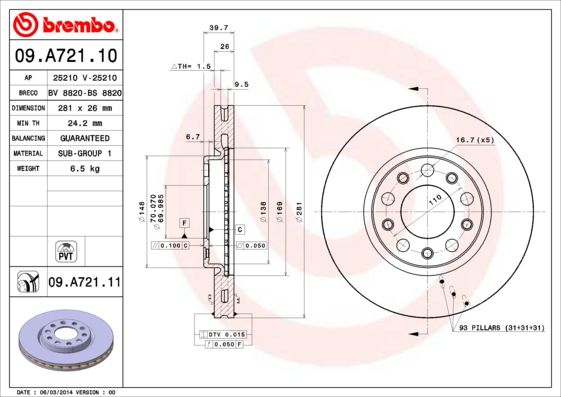 BREMBO 09.A721.11 Brake Disc
