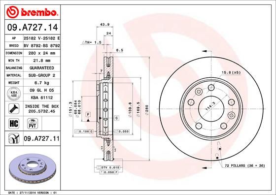 BREMBO 09.A727.11 Brake Disc
