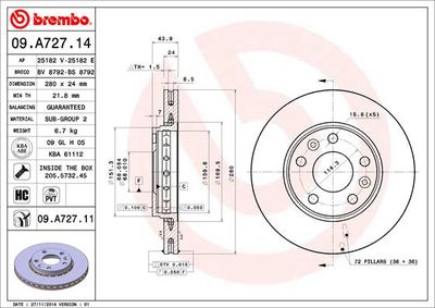 Brake Disc BREMBO 09.A727.14