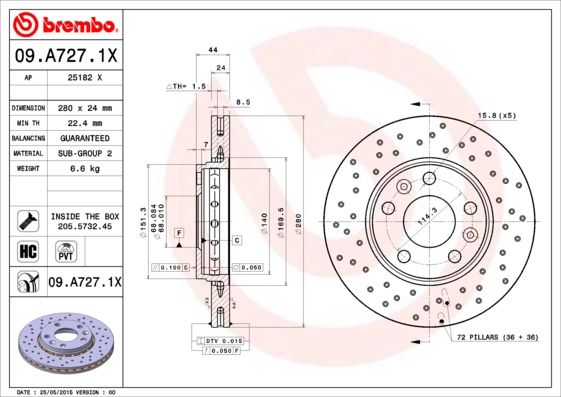 BREMBO 09.A727.1X Brake Disc