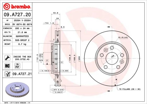 BREMBO 09.A727.20 Brake Disc