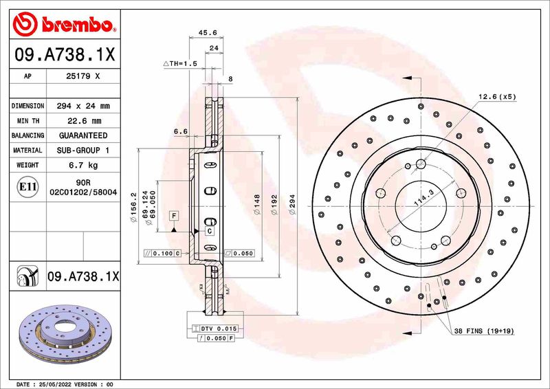BREMBO 09.A738.1X Brake Disc