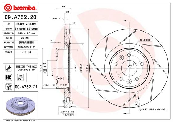 BREMBO 09.A752.20 Brake Disc