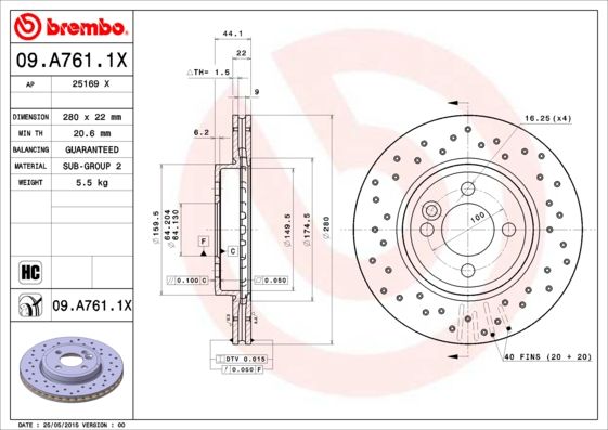 BREMBO 09.A761.1X Brake Disc