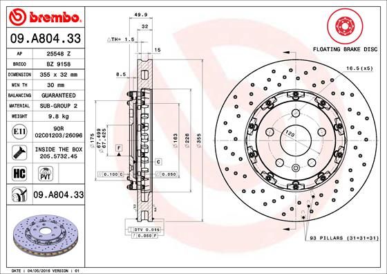 BREMBO 09.A804.33 Brake Disc