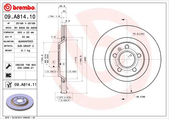 BREMBO 09.A814.10 Brake Disc