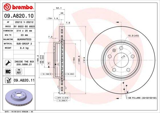BREMBO 09.A820.10 Brake Disc