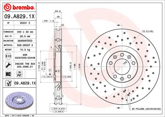 BREMBO 09.A829.1X Brake Disc