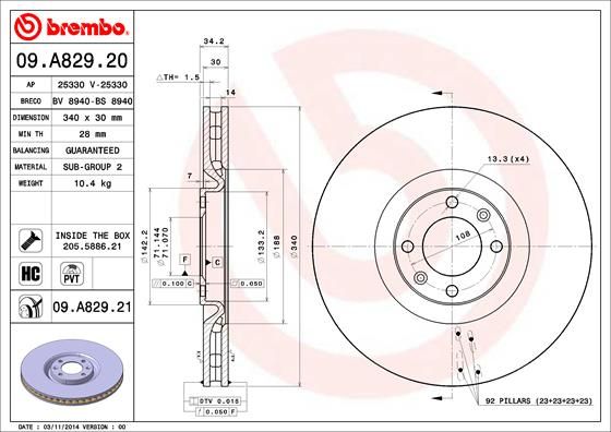 BREMBO 09.A829.20 Brake Disc